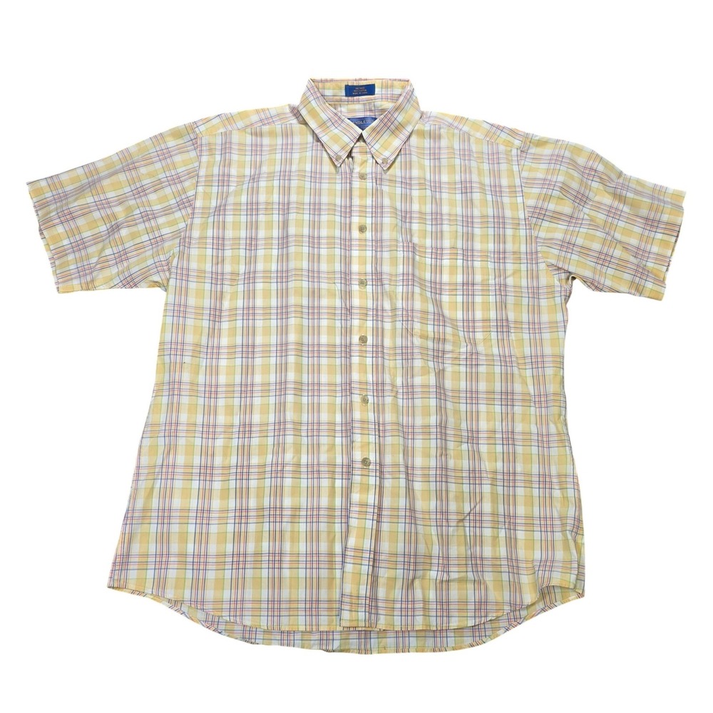 Pendleton Button Down Shirt Men's Size L Yellow Plaid Short Sleeve 100% Cotton